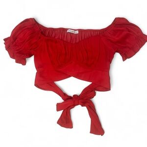Red Satin Tie Cropped Top